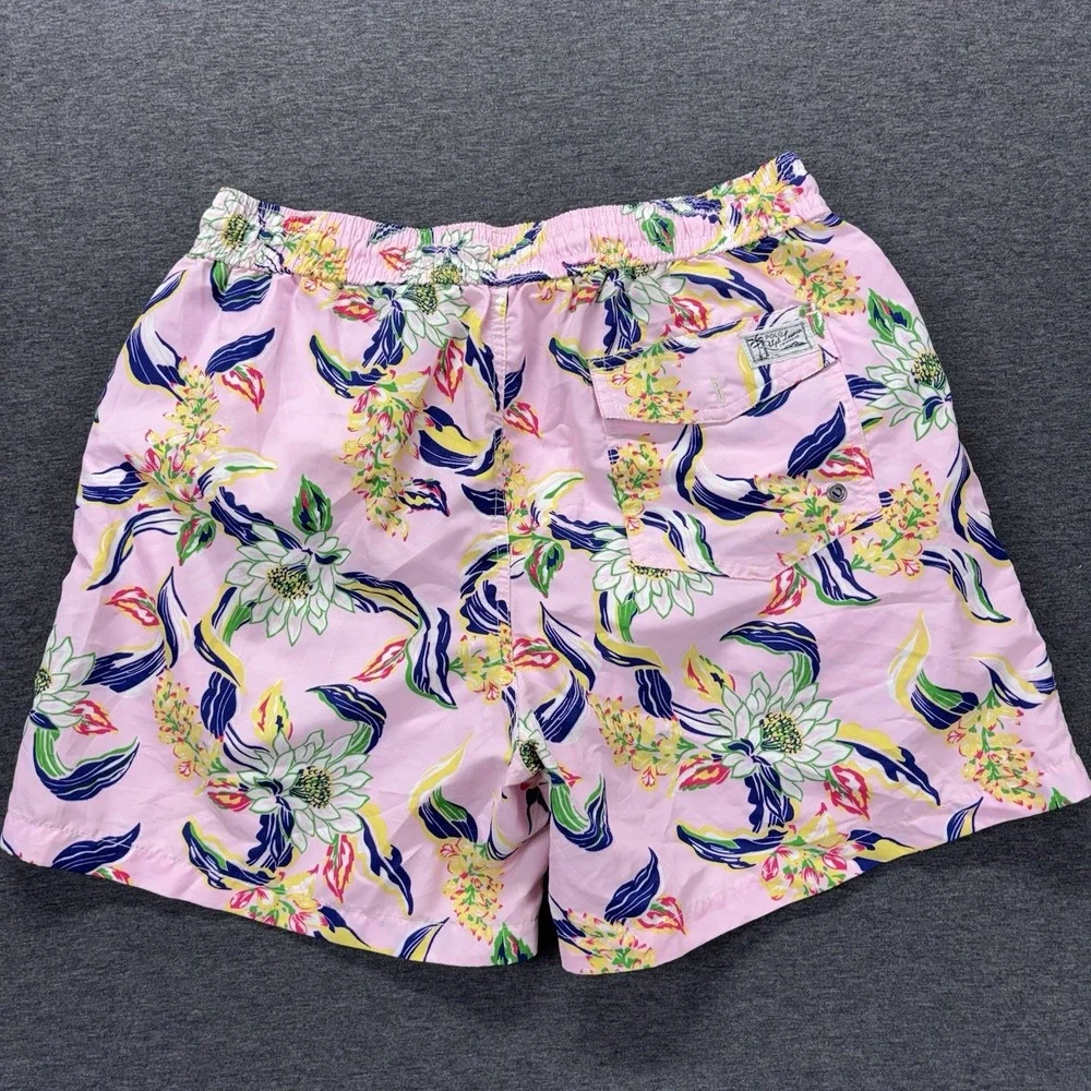 Polo Ralph Lauren Swimwear Shorts Mens M Pink Floral Hawaiian Beach Resort Beach